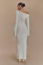 Magenta One Shoulder Fluffy Knit Midi Dress - Ivory